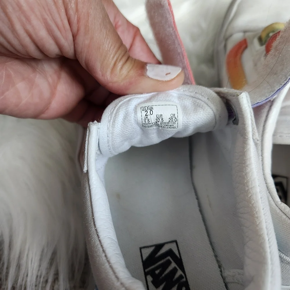 Vans Kids White Sneakers with Rainbow Straps